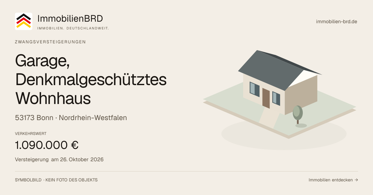 Symbolbild: Garage, Denkmalgeschütztes Wohnhaus in Bonn — Zwangsversteigerung, kein Foto des Objekts