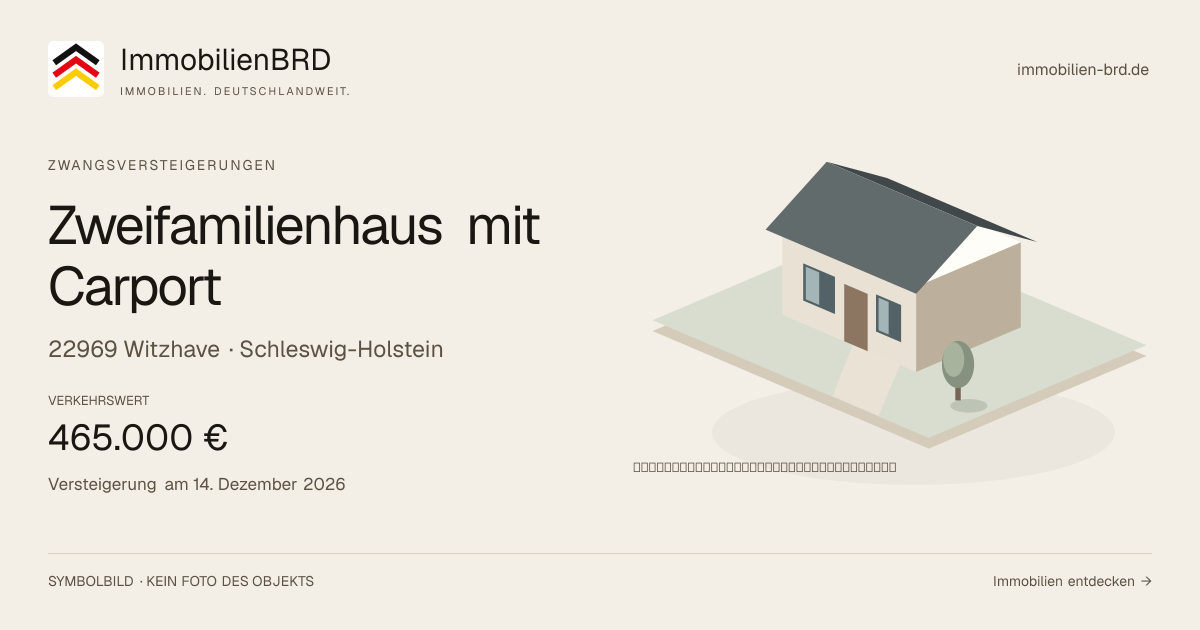 Symbolbild: Zweifamilienhaus mit Carport in Witzhave — Zwangsversteigerung, kein Foto des Objekts