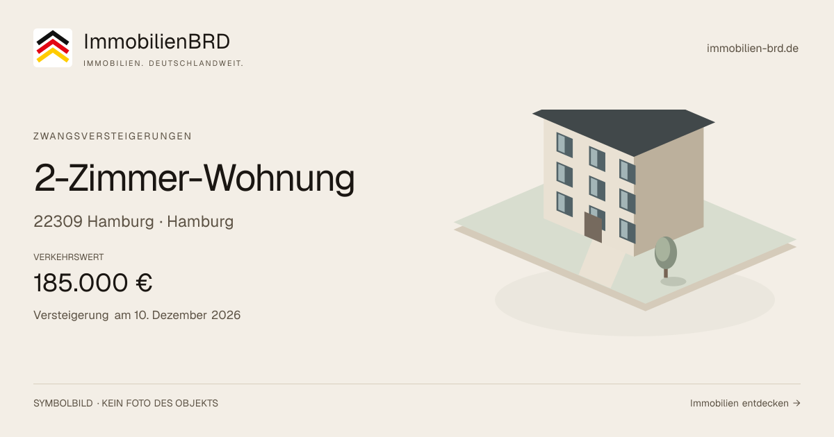 Symbolbild: 2-Zimmer-Wohnung in Hamburg — Zwangsversteigerung, kein Foto des Objekts