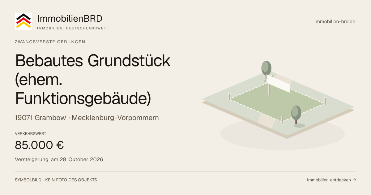 Symbolbild: Bebautes Grundstück (ehem. Funktionsgebäude) in Grambow — Zwangsversteigerung, kein Foto des Objekts