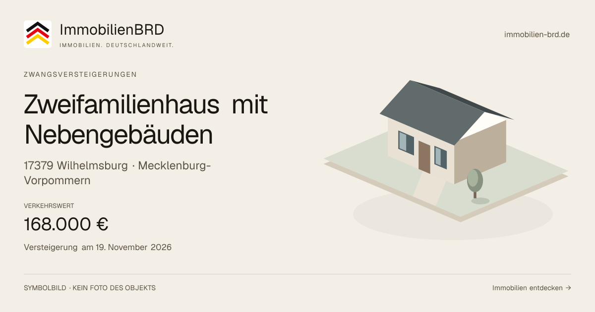 Symbolbild: Zweifamilienhaus mit Nebengebäuden in Wilhelmsburg — Zwangsversteigerung, kein Foto des Objekts