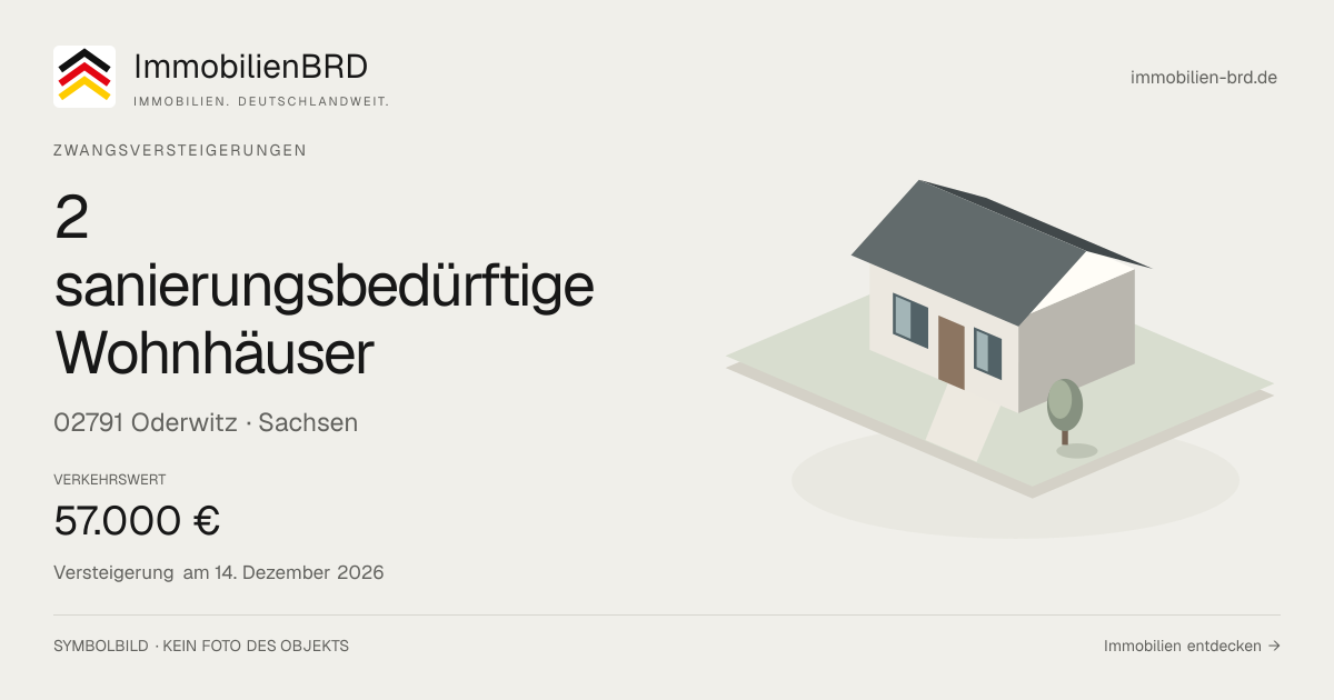 Symbolbild: 2 sanierungsbedürftige Wohnhäuser in Oderwitz — Zwangsversteigerung, kein Foto des Objekts