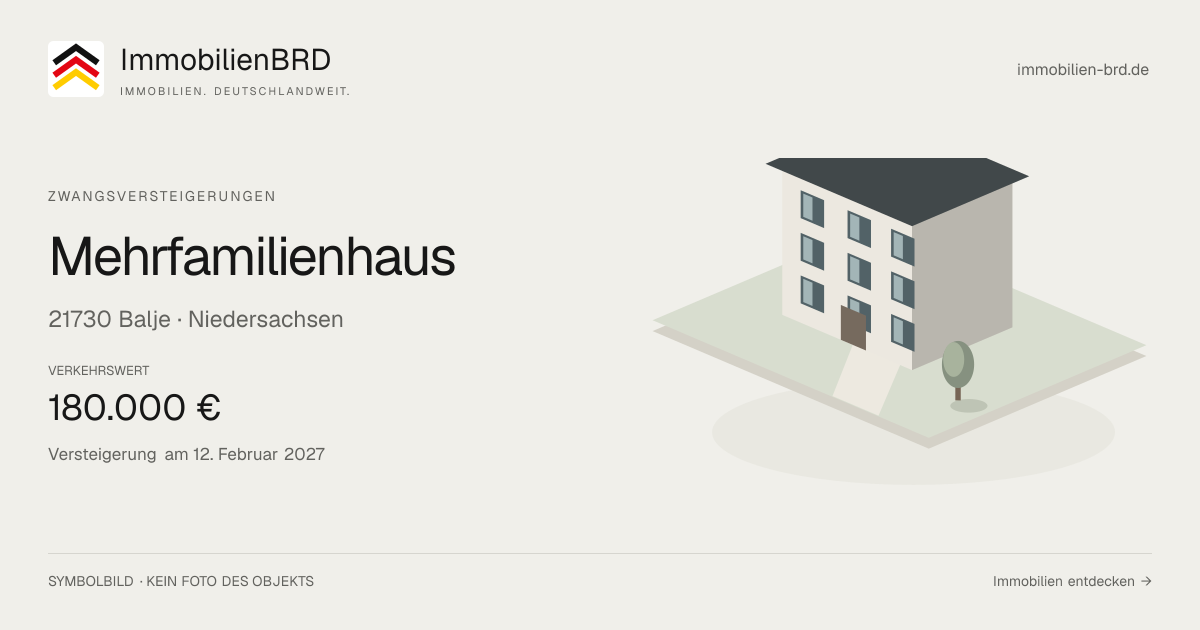 Symbolbild: Mehrfamilienhaus in Balje — Zwangsversteigerung, kein Foto des Objekts