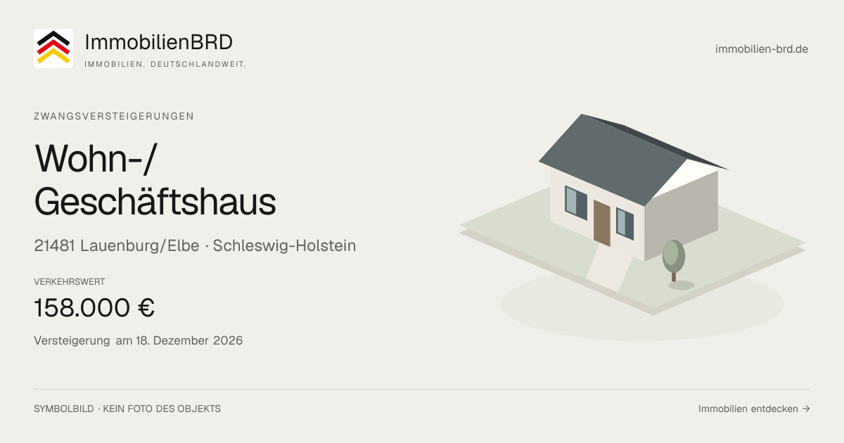 Symbolbild: Wohn-/Geschäftshaus in Lauenburg/Elbe — Zwangsversteigerung, kein Foto des Objekts