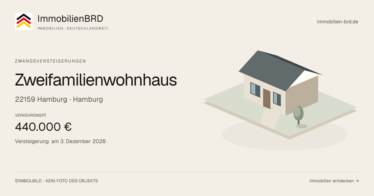 Symbolbild: Zweifamilienwohnhaus in Hamburg — Zwangsversteigerung, kein Foto des Objekts
