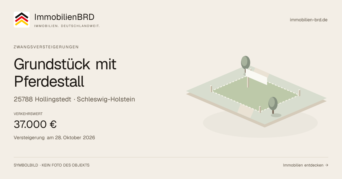 Symbolbild: Grundstück mit Pferdestall in Hollingstedt — Zwangsversteigerung, kein Foto des Objekts