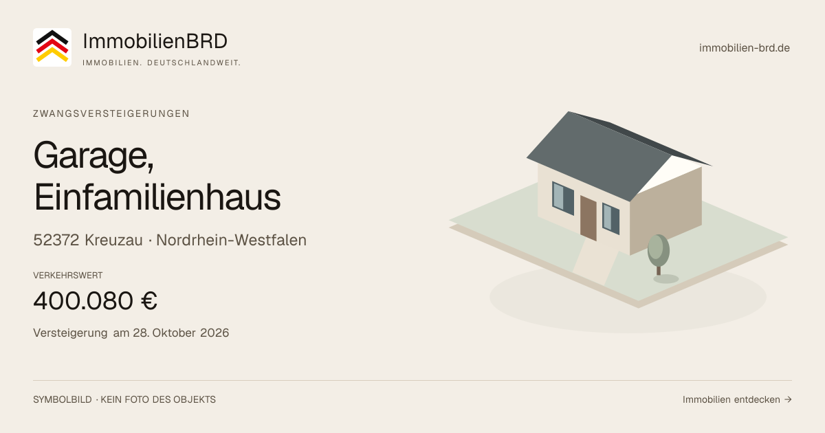 Symbolbild: Garage, Einfamilienhaus in Kreuzau — Zwangsversteigerung, kein Foto des Objekts