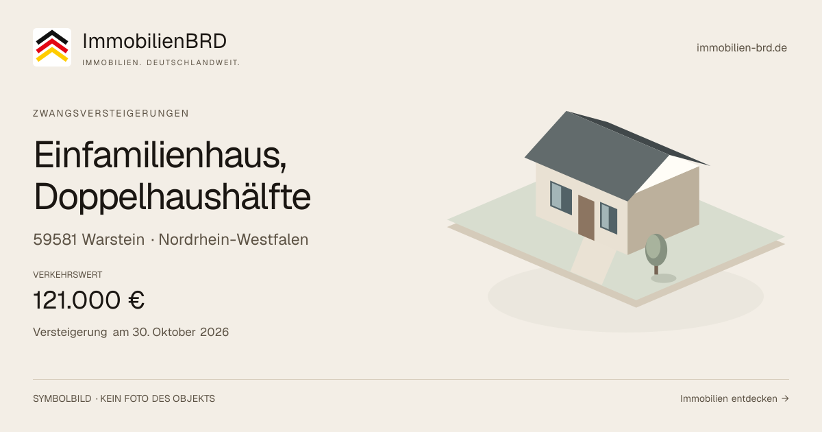 Symbolbild: Einfamilienhaus, Doppelhaushälfte in Warstein — Zwangsversteigerung, kein Foto des Objekts