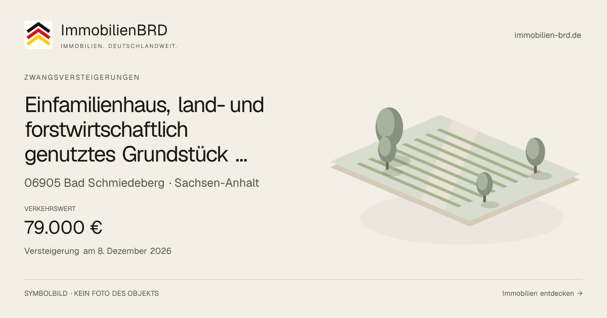 Symbolbild: Einfamilienhaus, land- und forstwirtschaftlich genutztes Grundstück, Sonstiges in Bad Schmiedeberg — Zwangsversteigerung, kein Foto des Objekts