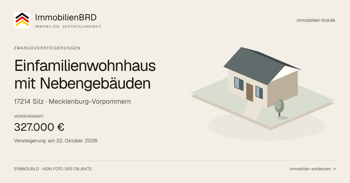 Symbolbild: Einfamilienwohnhaus mit Nebengebäuden in Silz — Zwangsversteigerung, kein Foto des Objekts