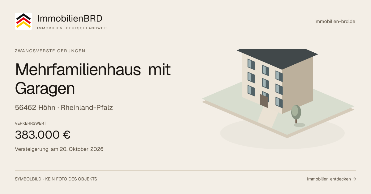 Symbolbild: Mehrfamilienhaus mit Garagen in Höhn — Zwangsversteigerung, kein Foto des Objekts