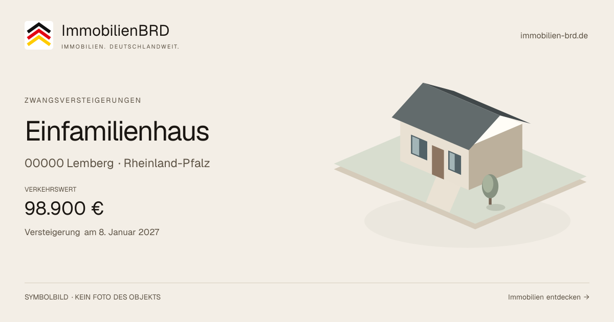 Symbolbild: Einfamilienhaus in Lemberg — Zwangsversteigerung, kein Foto des Objekts