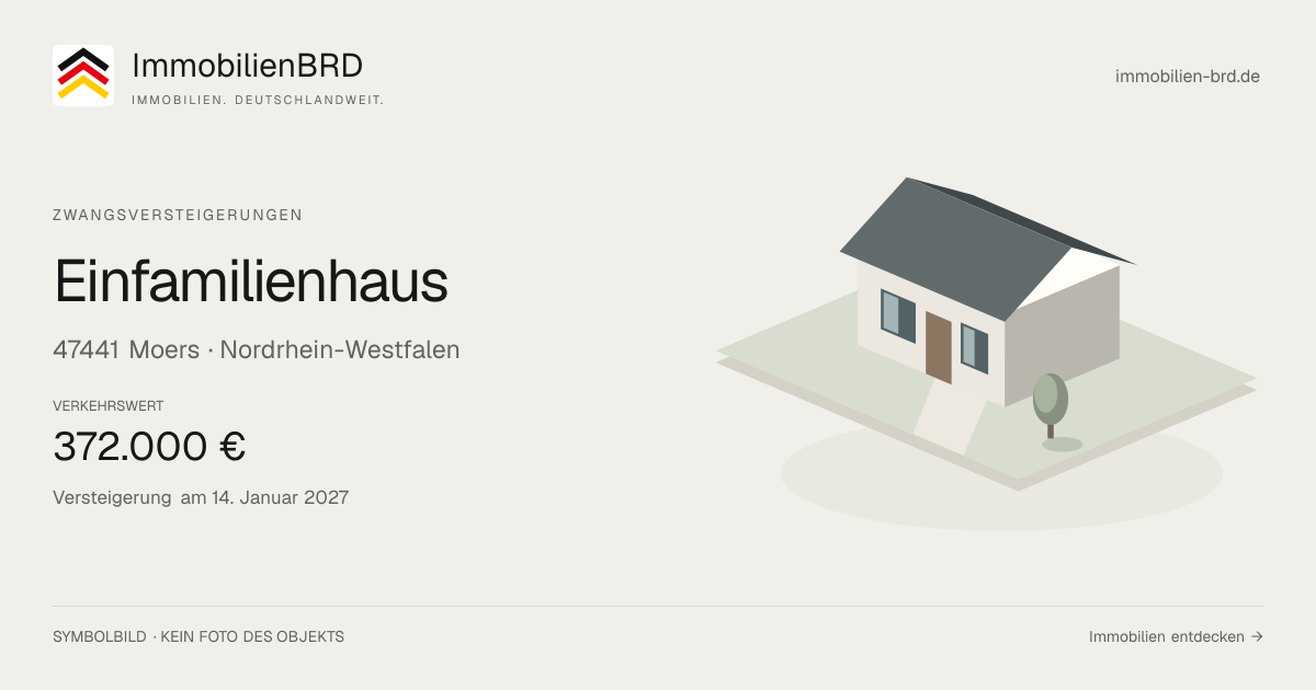 Symbolbild: Einfamilienhaus in Moers — Zwangsversteigerung, kein Foto des Objekts