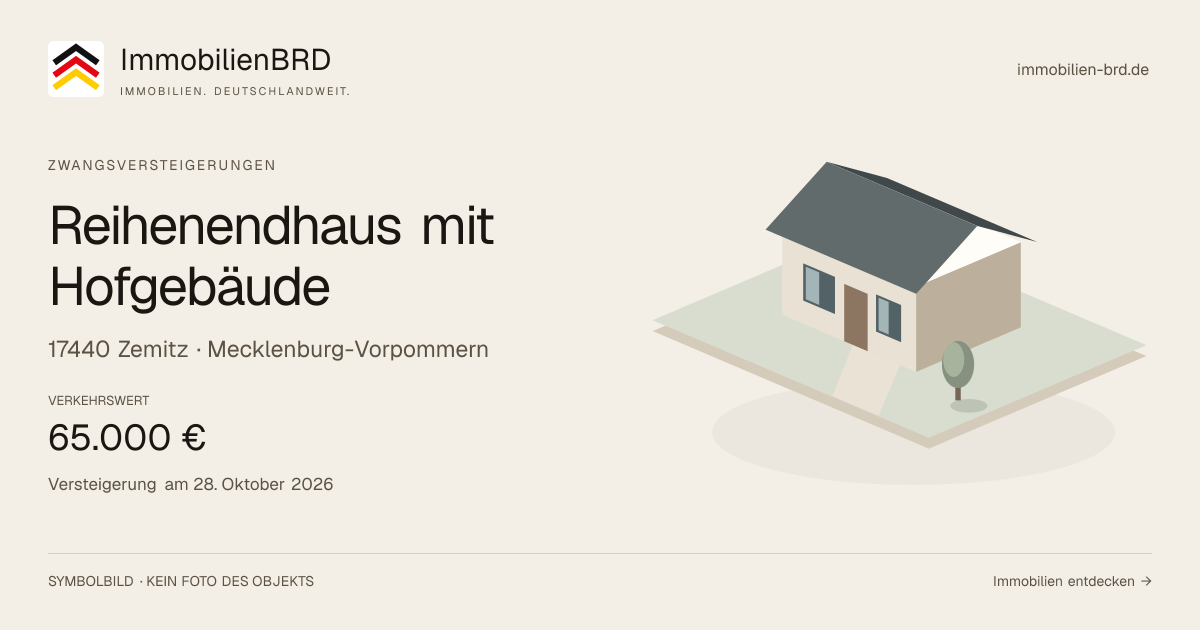 Symbolbild: Reihenendhaus mit Hofgebäude in Zemitz — Zwangsversteigerung, kein Foto des Objekts