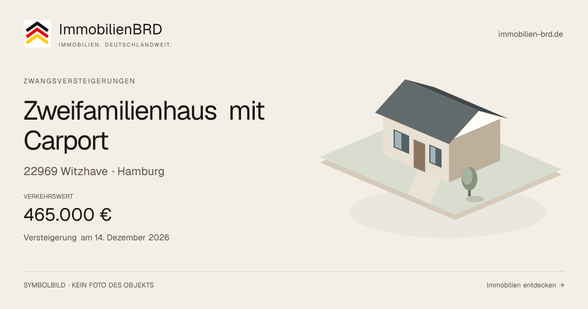 Symbolbild: Zweifamilienhaus mit Carport in Witzhave — Zwangsversteigerung, kein Foto des Objekts