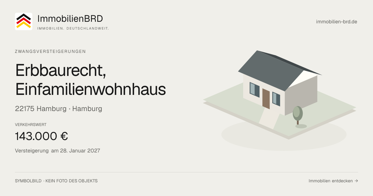 Symbolbild: Erbbaurecht, Einfamilienwohnhaus in Hamburg — Zwangsversteigerung, kein Foto des Objekts