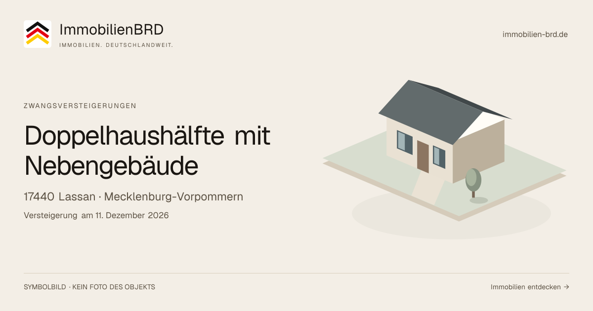 Symbolbild: Doppelhaushälfte mit Nebengebäude in Lassan — Zwangsversteigerung, kein Foto des Objekts