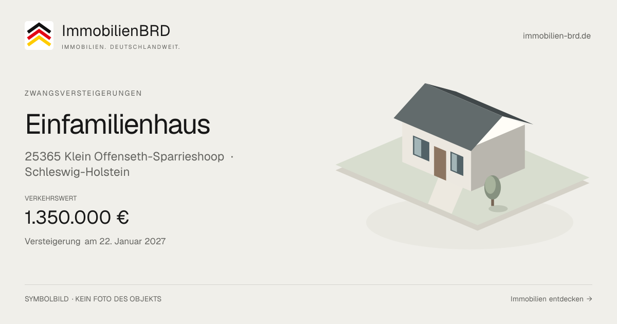 Symbolbild: Einfamilienhaus in Klein Offenseth-Sparrieshoop — Zwangsversteigerung, kein Foto des Objekts