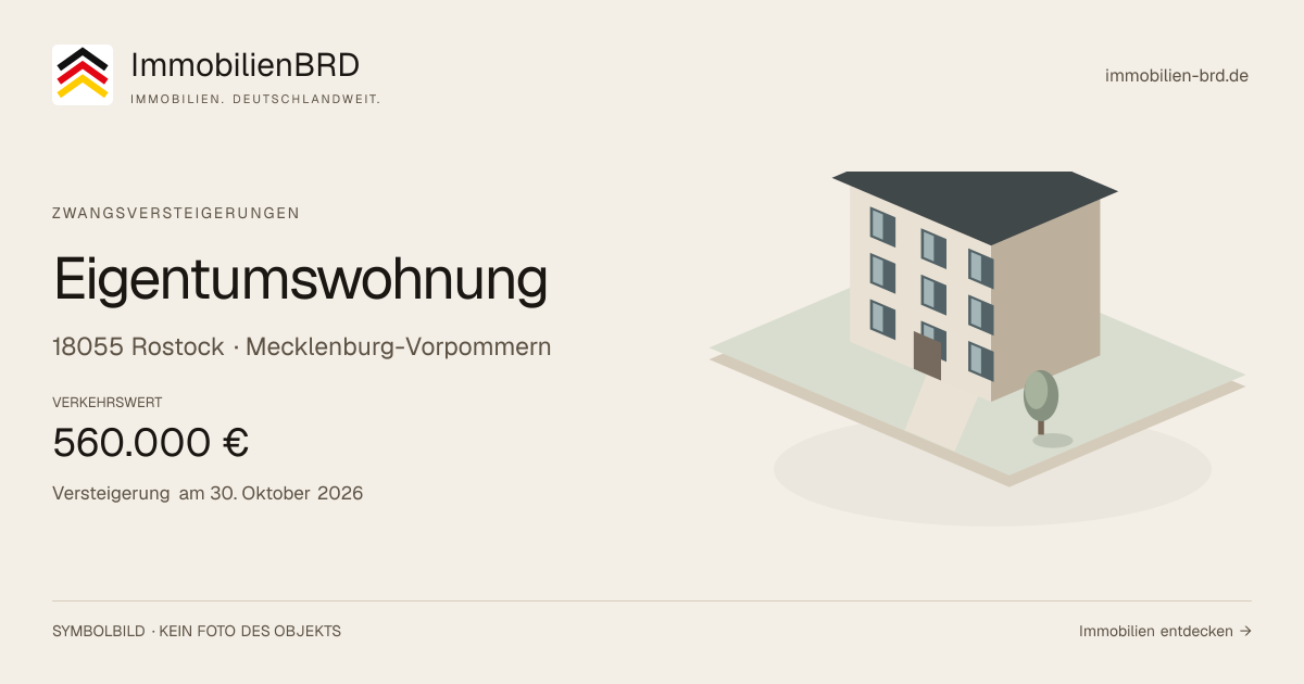 Symbolbild: Eigentumswohnung in Rostock — Zwangsversteigerung, kein Foto des Objekts