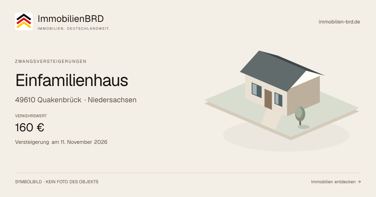 Symbolbild: Einfamilienhaus in Quakenbrück — Zwangsversteigerung, kein Foto des Objekts