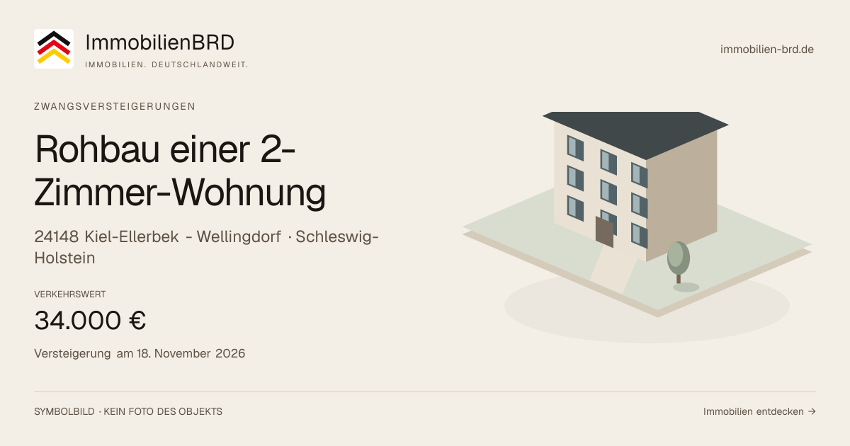 Symbolbild: Rohbau einer 2-Zimmer-Wohnung in Kiel-Ellerbek - Wellingdorf — Zwangsversteigerung, kein Foto des Objekts