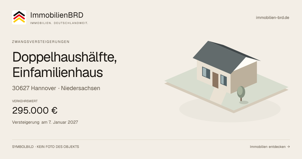 Symbolbild: Doppelhaushälfte, Einfamilienhaus in Hannover — Zwangsversteigerung, kein Foto des Objekts