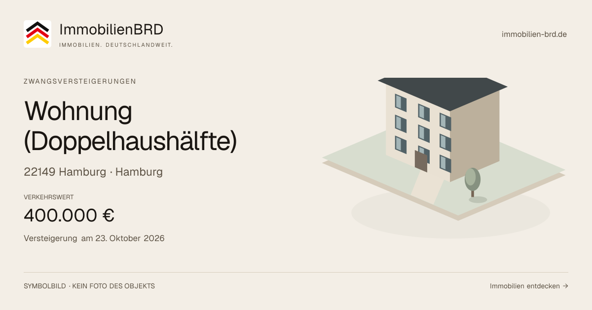 Symbolbild: Wohnung (Doppelhaushälfte) in Hamburg — Zwangsversteigerung, kein Foto des Objekts