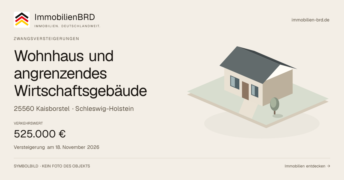 Symbolbild: Wohnhaus und angrenzendes Wirtschaftsgebäude in Kaisborstel — Zwangsversteigerung, kein Foto des Objekts