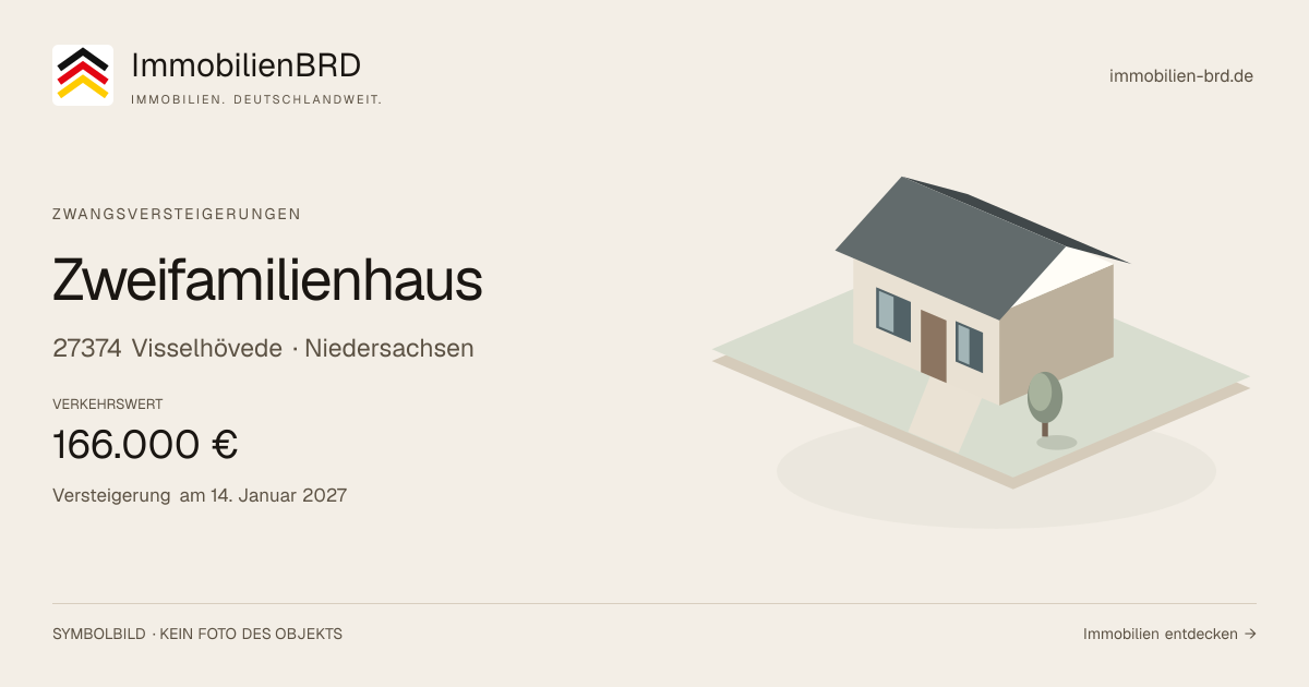 Symbolbild: Zweifamilienhaus in Visselhövede — Zwangsversteigerung, kein Foto des Objekts