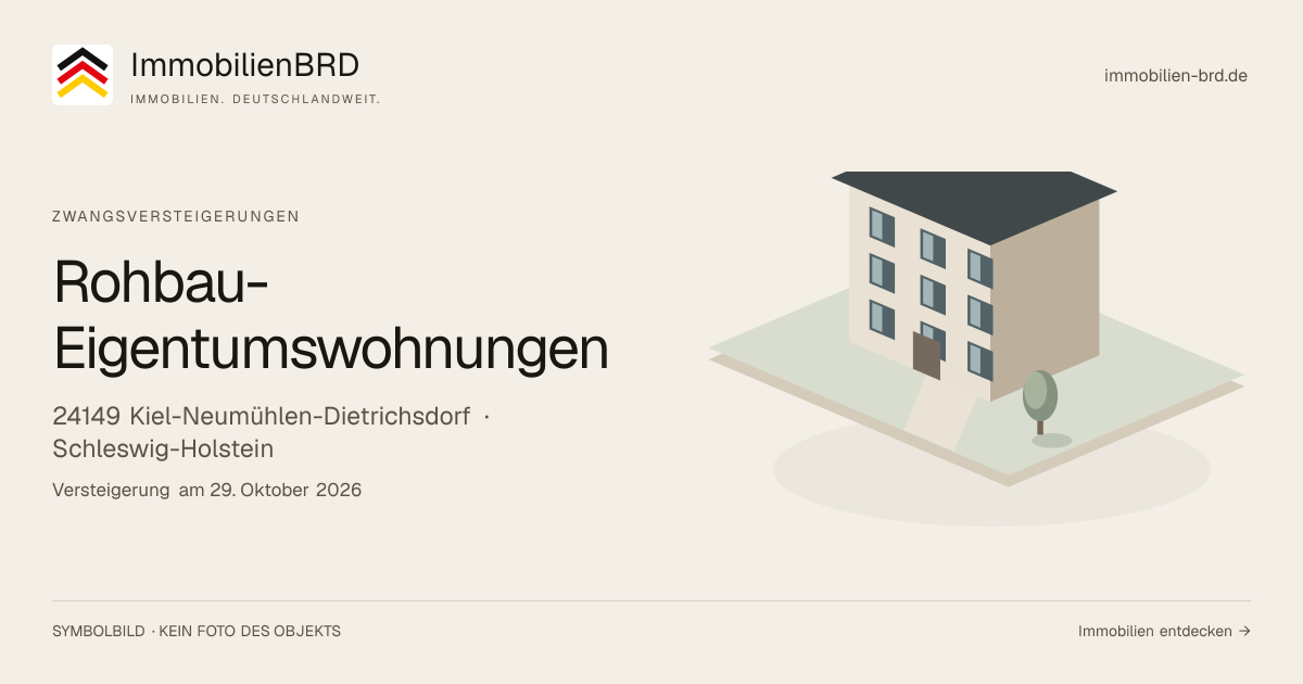 Symbolbild: Rohbau-Eigentumswohnungen in Kiel-Neumühlen-Dietrichsdorf — Zwangsversteigerung, kein Foto des Objekts