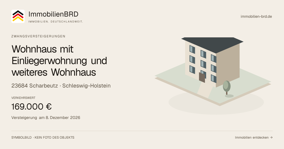 Symbolbild: Wohnhaus mit Einliegerwohnung und weiteres Wohnhaus in Scharbeutz — Zwangsversteigerung, kein Foto des Objekts