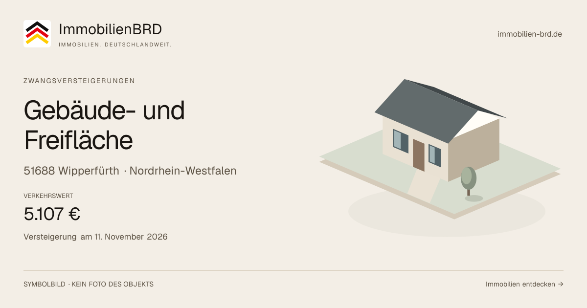 Symbolbild: Gebäude- und Freifläche in Wipperfürth — Zwangsversteigerung, kein Foto des Objekts