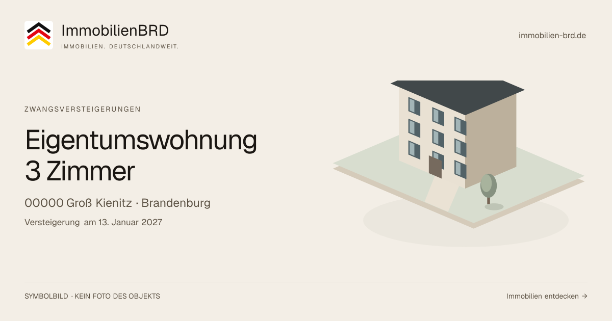 Symbolbild: Eigentumswohnung 3 Zimmer in Groß Kienitz — Zwangsversteigerung, kein Foto des Objekts
