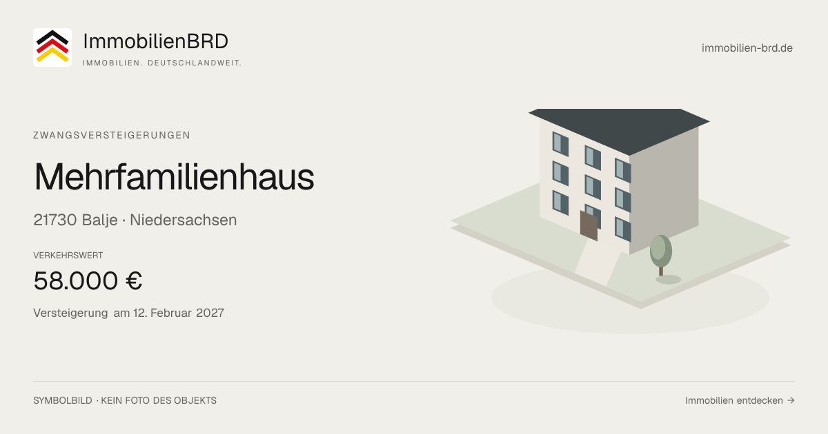 Symbolbild: Mehrfamilienhaus in Balje — Zwangsversteigerung, kein Foto des Objekts