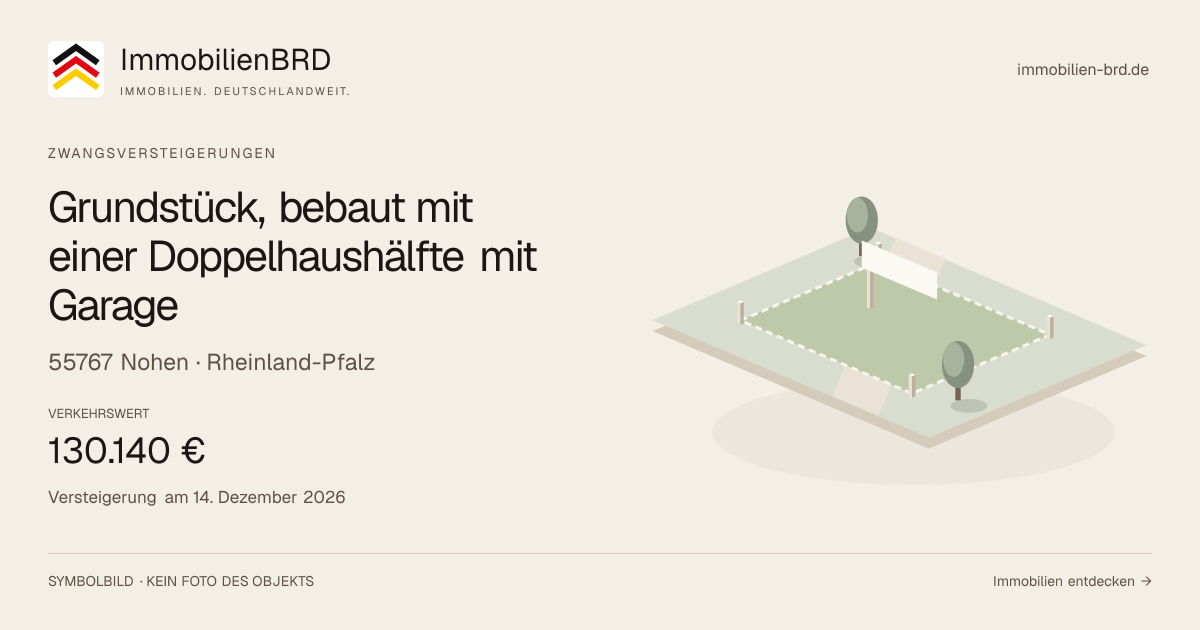 Symbolbild: Grundstück, bebaut mit einer Doppelhaushälfte mit Garage in Nohen — Zwangsversteigerung, kein Foto des Objekts