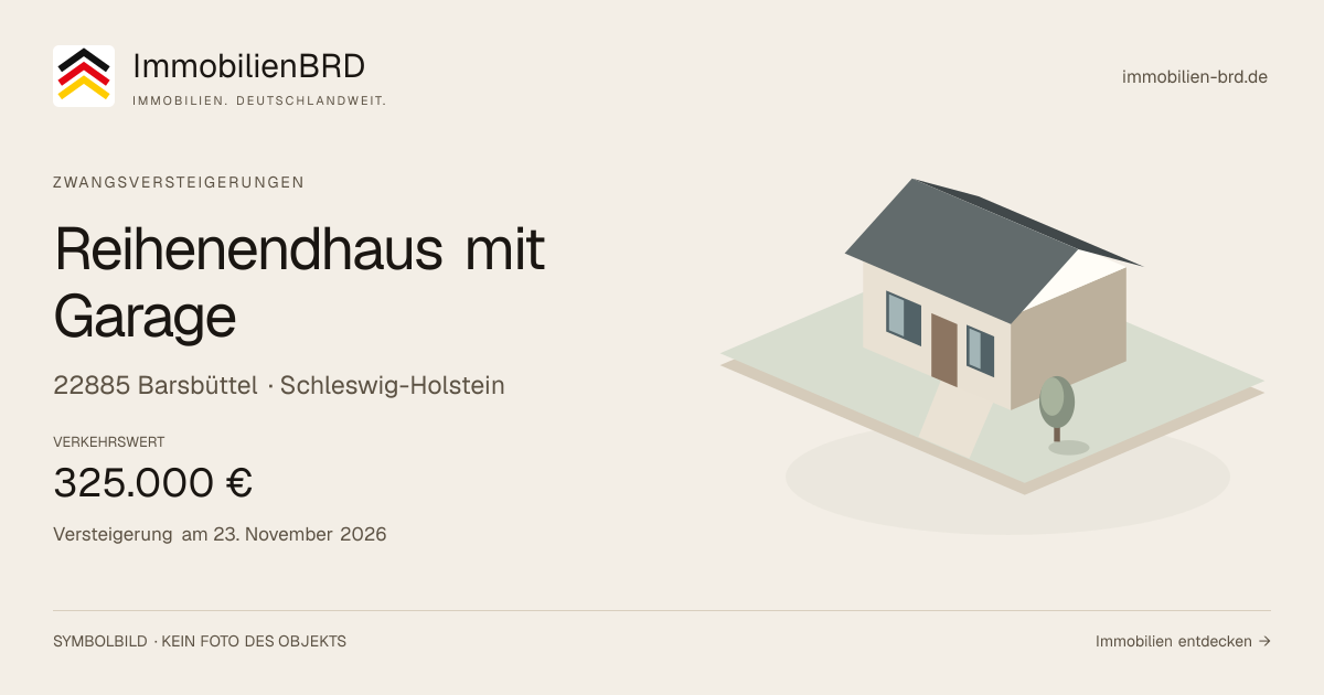 Symbolbild: Reihenendhaus mit Garage in Barsbüttel — Zwangsversteigerung, kein Foto des Objekts
