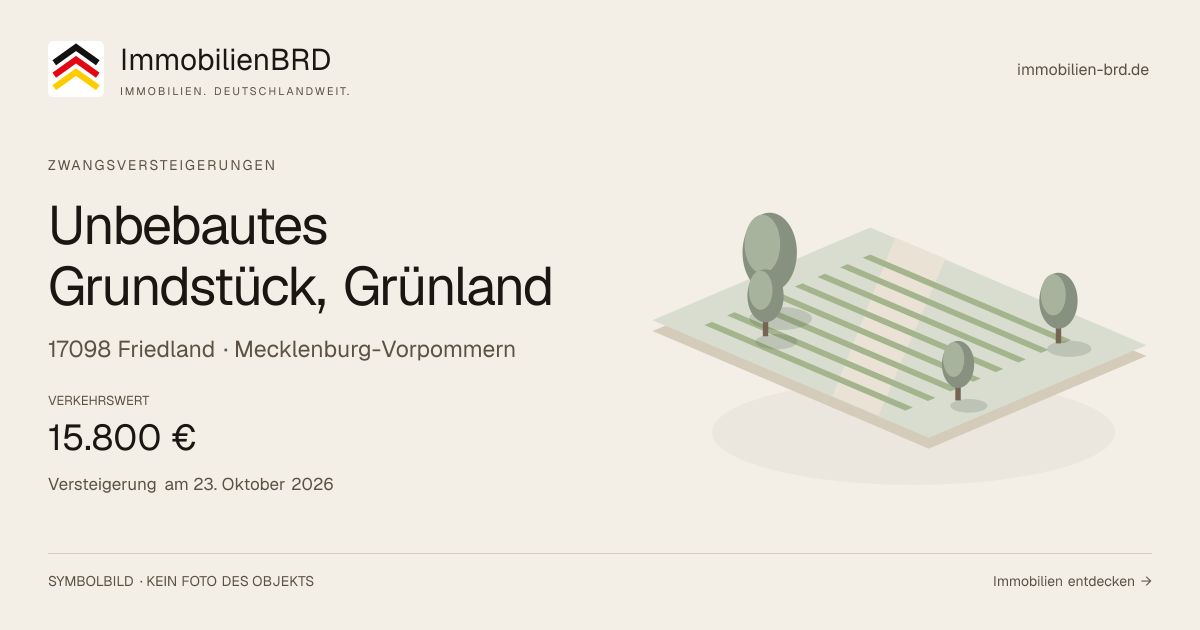 Symbolbild: Unbebautes Grundstück, Grünland in Friedland — Zwangsversteigerung, kein Foto des Objekts