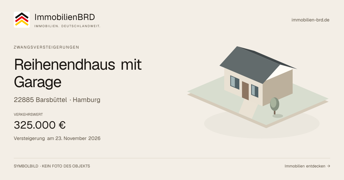 Symbolbild: Reihenendhaus mit Garage in Barsbüttel — Zwangsversteigerung, kein Foto des Objekts