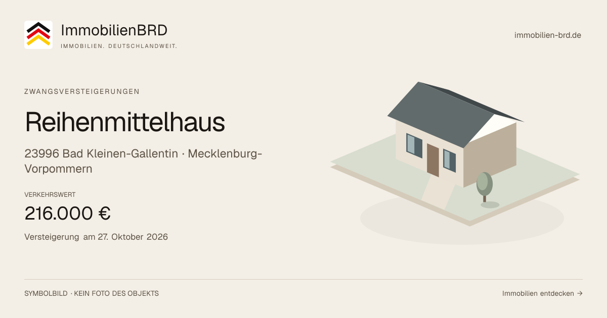 Symbolbild: Reihenmittelhaus in Bad Kleinen-Gallentin — Zwangsversteigerung, kein Foto des Objekts